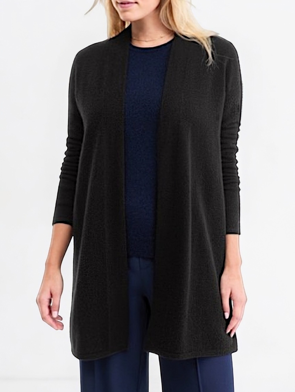Charter Club 100% Cashmere Long Open Cardigan Black Duster Minimalist Luxury M